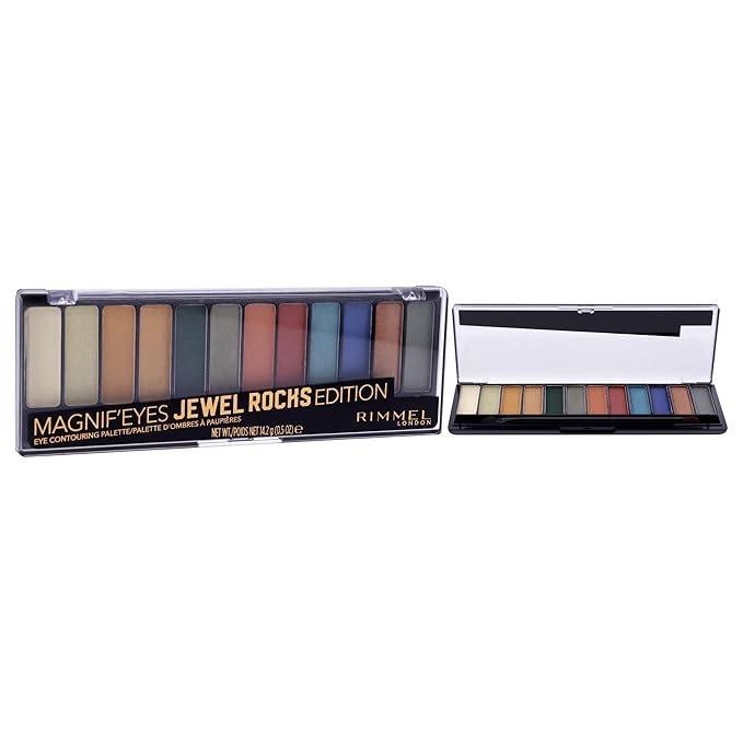 Rimmel London Magnif'Eyes Eyeshadow Palette, 12 Shades, Blendable Formula, Versatile, 009, Jewel Rocks, 0.5oz-Velvo Beauty