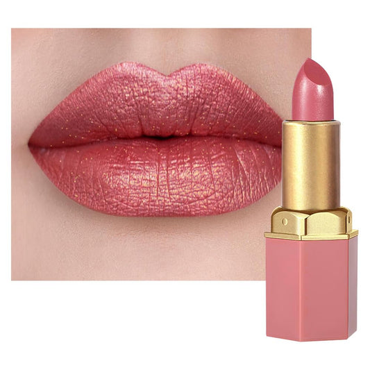 Coral Pink Metallic Lipstick for Women,Lightweight Shimmer Frosted Lipstick,Glitter Lip Gloss Stain Long Lasting Waterproof Smudge Proof 24 Hour Full Coverage Lip Makeup,Vegan-Velvo Beauty