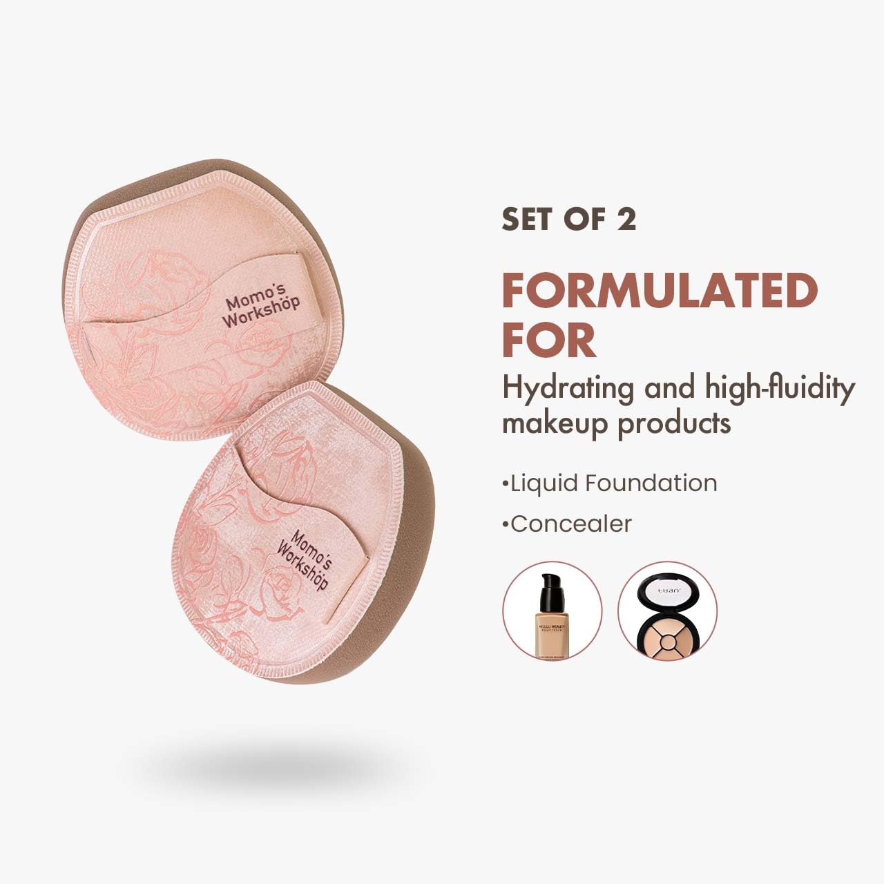 Makeup Sponge, Rubycell, Flat-cut Shape,Foundation Sponges with Glossy PU Leather, for Liquid/Sheer Foundations, Cosmetic Puff, Medium Bounce,Travel Friendly & Reusable,2pcs & Storage Case-Velvo Beauty