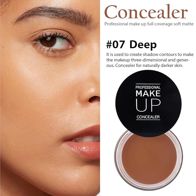 Pot Concealer with Makeup Brush Set,Tattoo Color Correcting Concealer,Full Face Color Correcting Conceal Foundation,Under Eye Concealer Brightener Dark Eye Ring corrector de ojeras (07-DEEP)-Velvo Beauty
