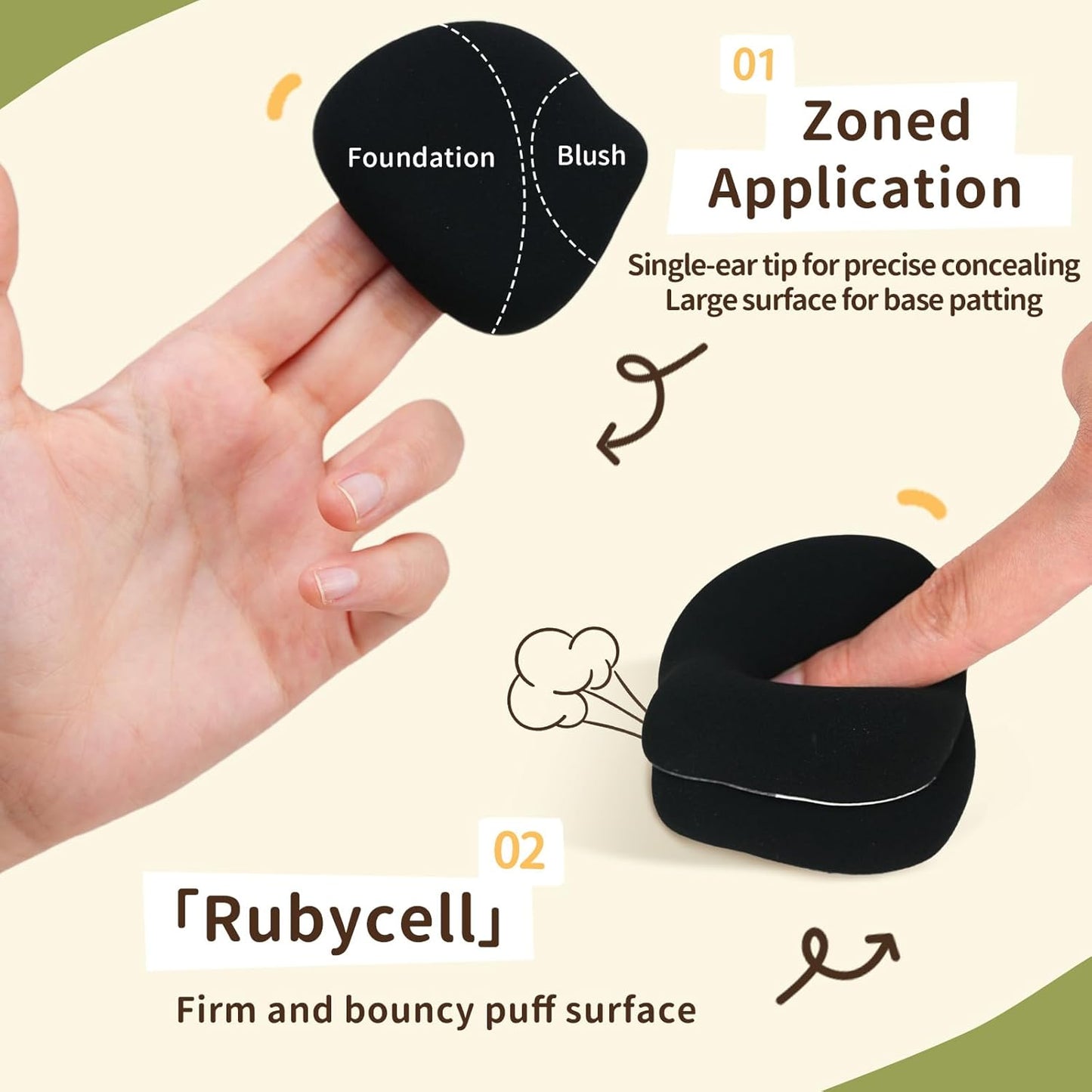 Black Cat Toto Airy Marshmallow Puff,Makeup Sponge,Rubycell Material,Pointed Tip for Concealer + Flat Side for Foundation, Longwear Makeup, Travel Friendly & Reusable,2pcs Puffs & Storage Case-Velvo Beauty