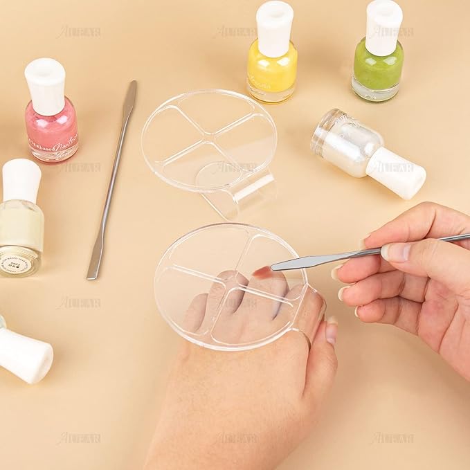 AUEAR, 2 Pack Hand Makeup Mixing Palette Handheld Palette Clear Makeup Cosmetic Palette Nail Art Manicure Palette with 2 Pieces Spatula for Mixing Foundation-Velvo Beauty