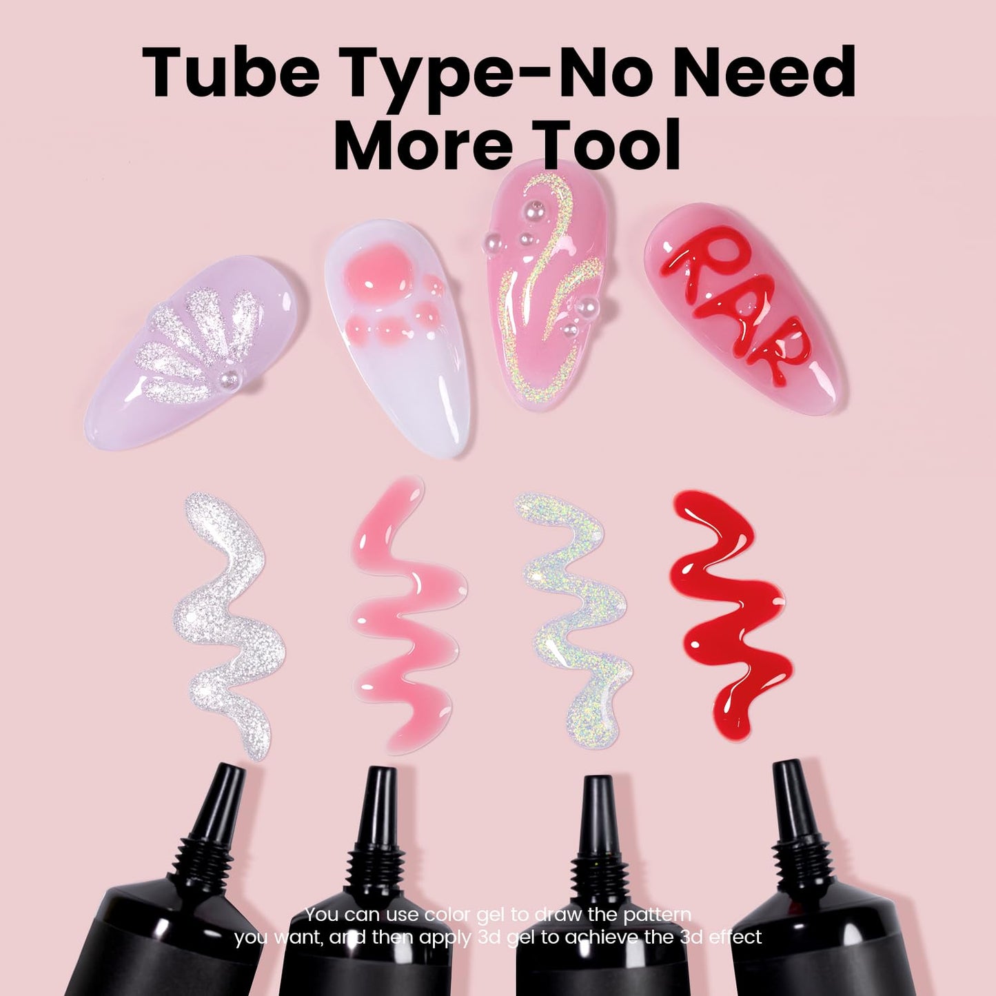 RARJSM 3D Nail Art Sculpture Gel Nail Polish Silver White Glitter Nail Charms Rhinestone Glue No Wipe DIY Drawing Hard Nail Craving Sculpting Gel UV LED Curing Requires Nail Decoration Manicure Design-Velvo Beauty