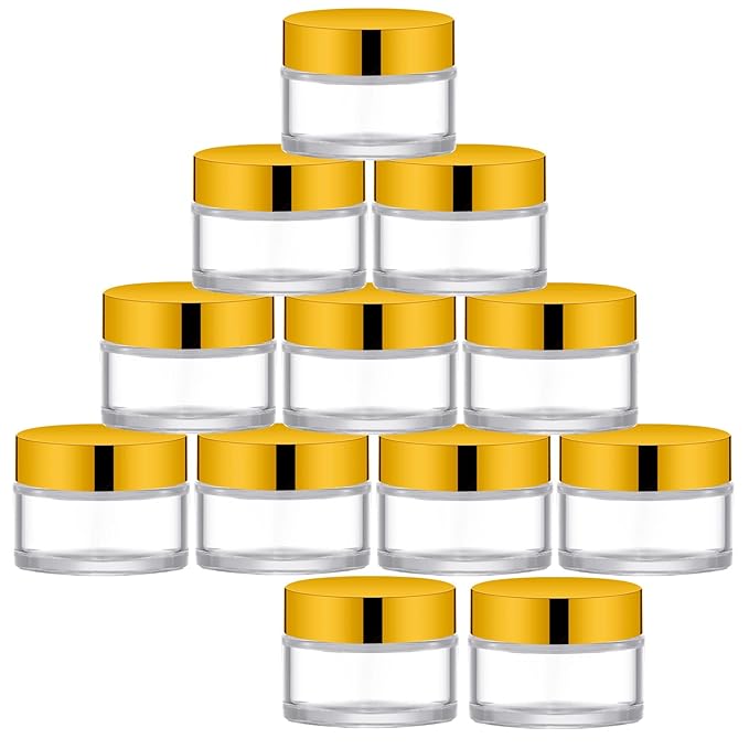 Lil Ray 1 oz Round Transparent Glass Jar with Inner Liners and Gold Lid (12pcs)-Velvo Beauty