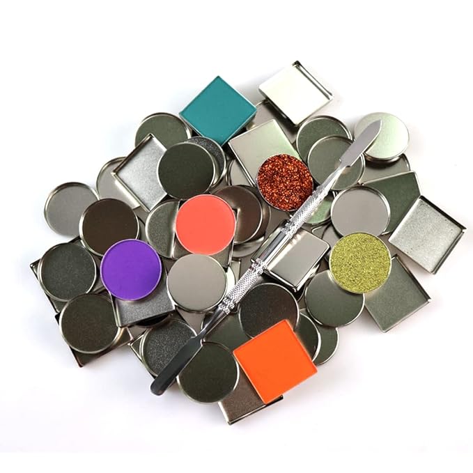 50 Pcs Empty Metal Pans, Makeup Palette Pans for Eyeshadow Magnetic Cosmetic Palette Size 26mm (Square&Round&depotting spatula)-Velvo Beauty