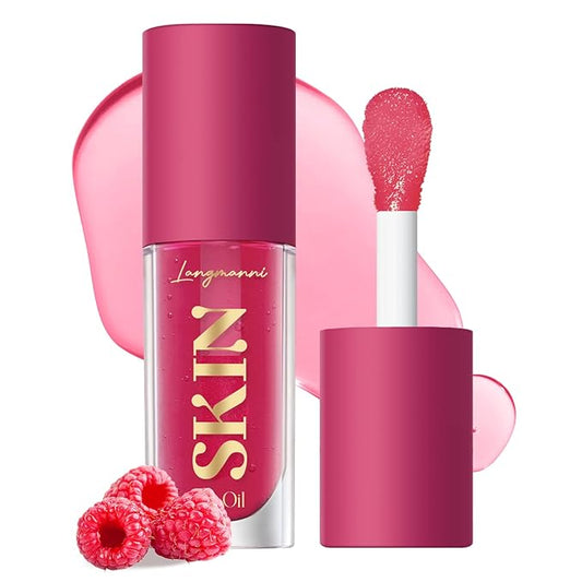 Big Brush Head Hydrating Lip Glow Oil Plumping Lip Tint, Hydrating Lip Gloss Tinted Lip Balm Transparent Lip Care, Long Lasting Nourishing Non-sticky Fresh Texture (Raspberry)-Velvo Beauty
