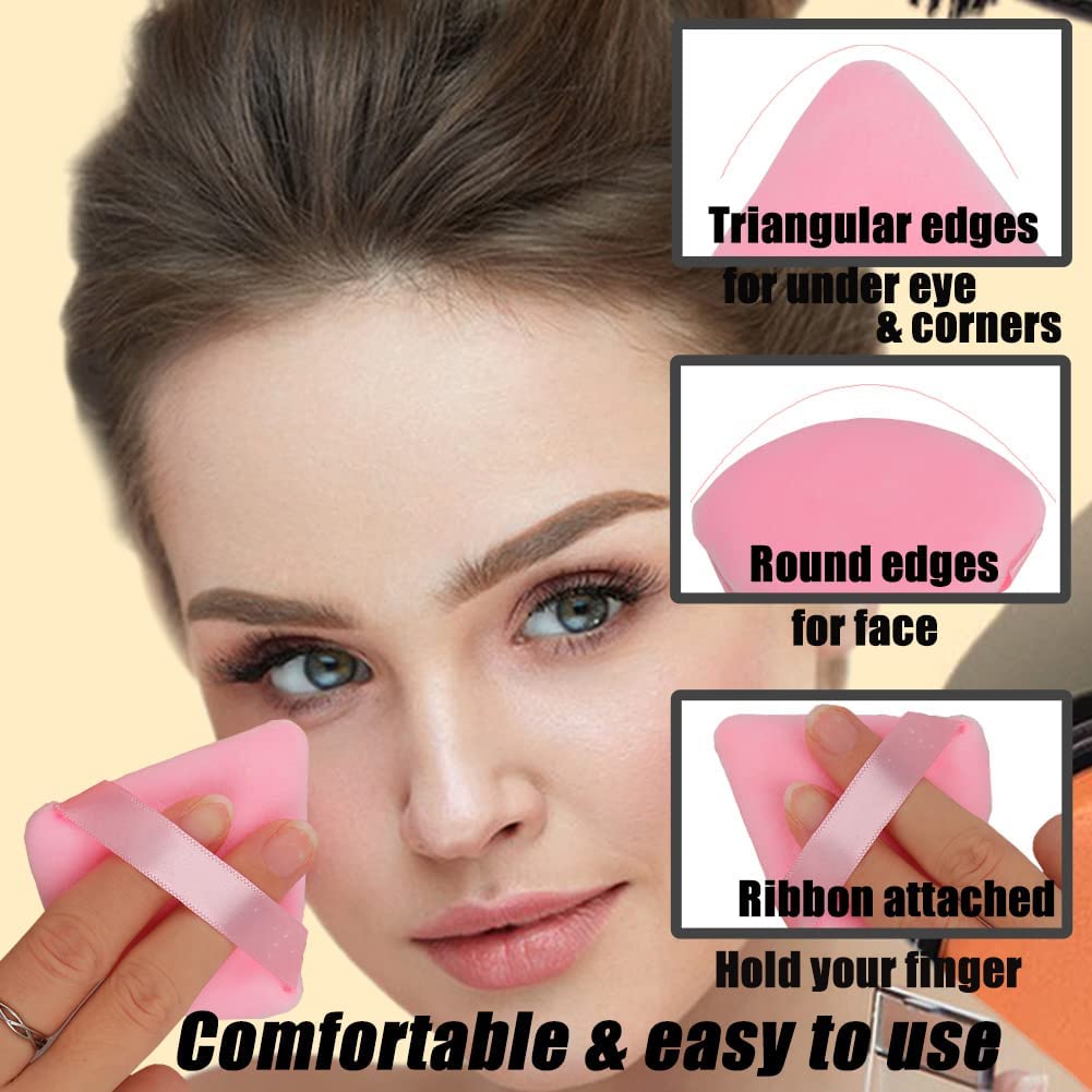 Ocim 10Pcs Powder Puffs for Face Powder,Soft Velour Triangle Beauty Puff,Makeup Pressed,Baking & Setting Powder Sponge Applicator Pads with Case,Black&Pink-Velvo Beauty