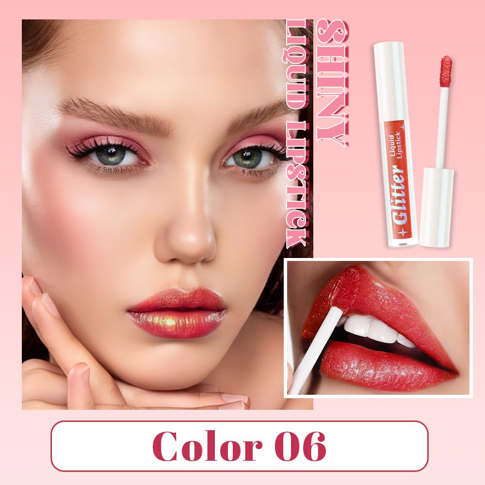 Red Metallic Lipstick for Women,Lightweight Glitter Sparkling Liquid Lipsticks,Shimmer Lip Gloss Stain Long Lasting Waterproof Smudge Proof Non-Drying 24 Hour Full Coverage Lip Makeup,Vegan-Velvo Beauty
