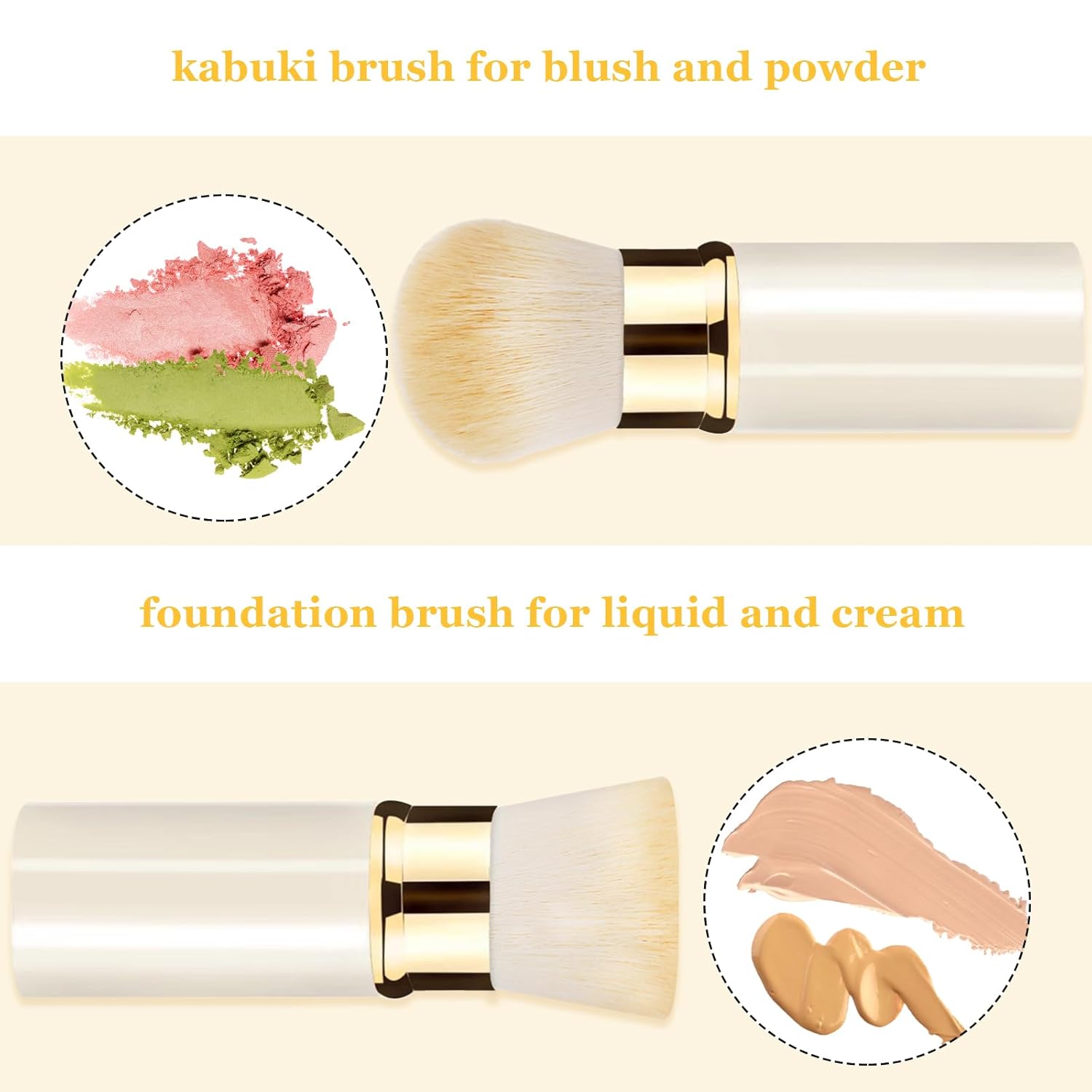 Retractable Kabuki Makeup Brush 2 Pack, Travel Powder Foundation Makeup Brush Face Blush Brushes for Blending Liquid, Blush, Bronzer, Buffing, Sunscreen,Flawless Cosmetics-Velvo Beauty