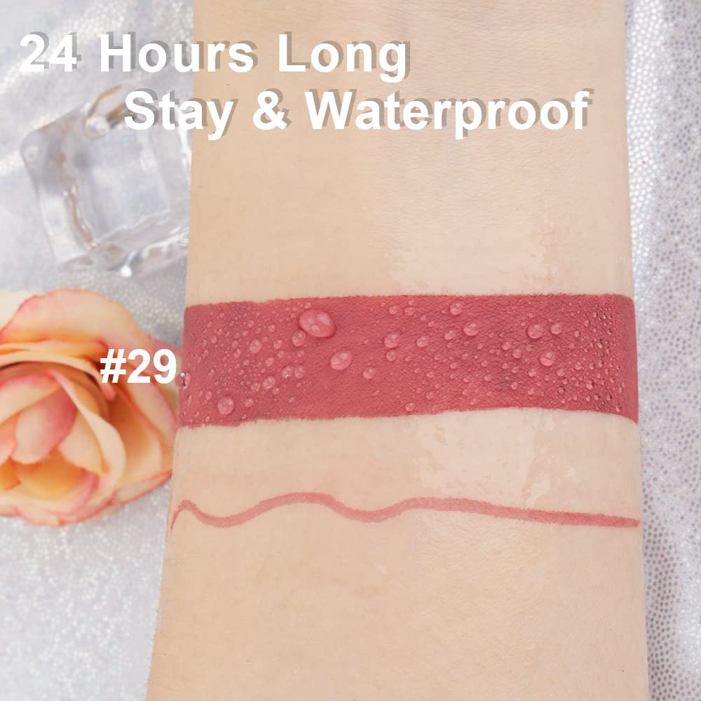 evpct 2Pcs Antique Rose Matte Lip Liner and Lipstick Pencil Makeup Set Brown Liquid Lipstick Lip gloss Stain Set Long Lasting Waterproof labiales mate 24 horas originales matte larga duracion 24 29#-Velvo Beauty