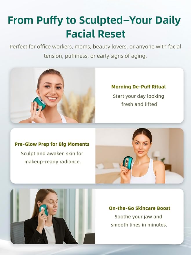 Lymphatic Contour Face Brush – Face Massager for Lymphatic Drainage, Double Chin Reducer, and Facial Sculpting – Gentle Vibrating Lymphatic Drainage Tool for Jawline & Puffiness - Green-Velvo Beauty