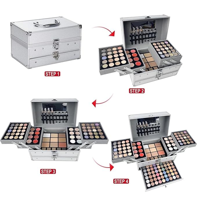 SAMIK 132-Color All-in-One Makeup Kit for Women - Complete Set with Palettes, Contouring, Concealer, Face Powder, Lipgloss, Blusher, Contour, Eyeliner, and Eyebrow Powder in Carry-All Trunk-Velvo Beauty