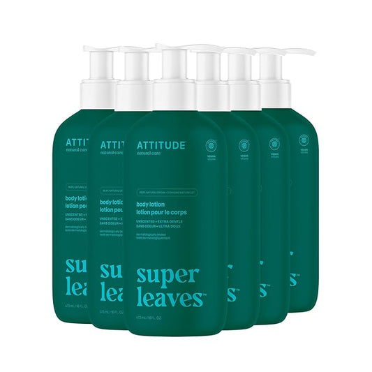 ATTITUDE Body Lotion, EWG Verified, Vegan & Cruelty-Free, Hydrating Moisturizer for Dry Skin, Non-Greasy, Extra Gentle Skin Care, Unscented, 16 Fl Oz (Pack of 6)-Velvo Beauty