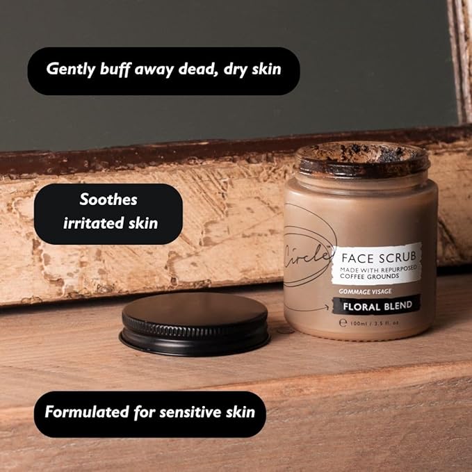 UpCircle Coffee Face Scrub - Floral Blend For Sensitive Skin 3.5oz - Chamomile, Shea Butter, Coconut + Rosehip Oil - Natural, Vegan Face Exfoliator For Soft, Smooth Skin-Velvo Beauty