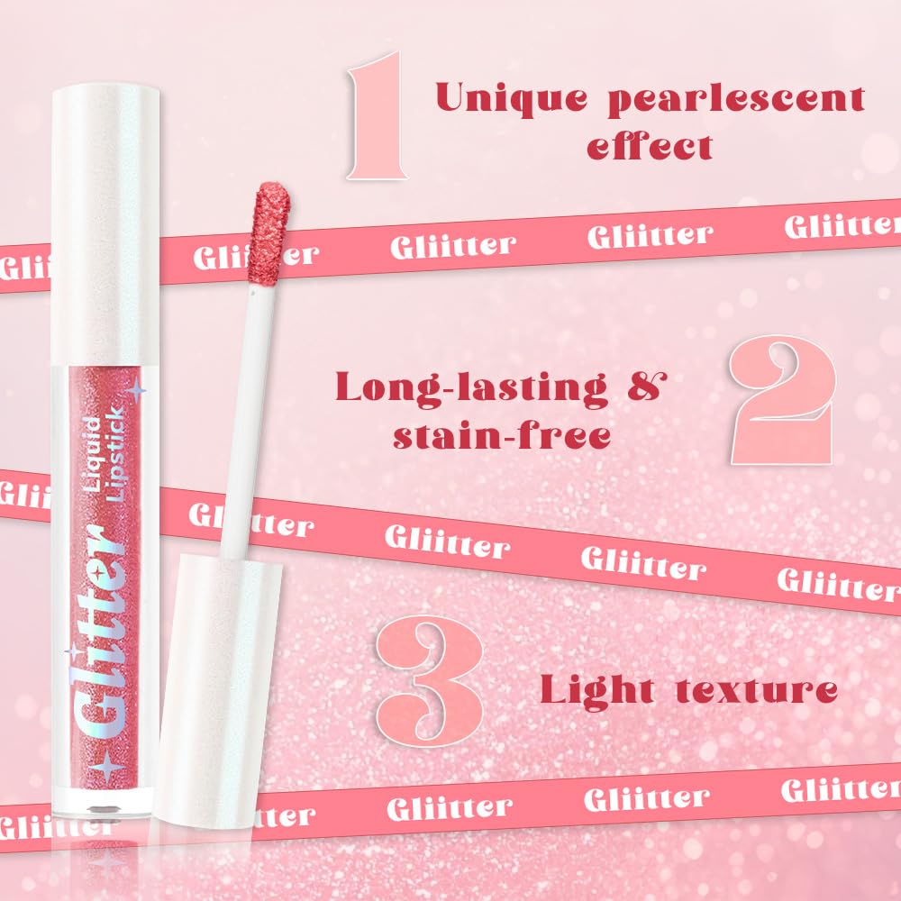 Nude Pink Metallic Lipstick for Women,Lightweight Glitter Sparkling Liquid Lipsticks,Shimmer Lip Gloss Stain Long Lasting Waterproof Smudge Proof Non-Drying 24 Hour Full Coverage Lip Makeup,Vegan-Velvo Beauty