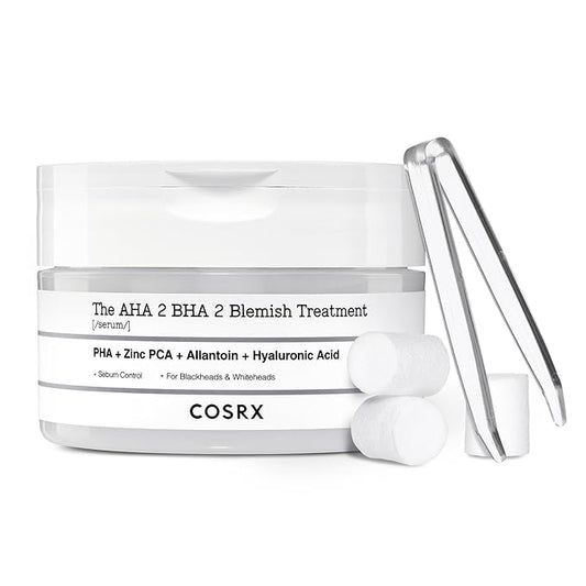COSRX AHA 2% BHA 2% Blemish Treatment Serum, 60+ Pure Cotton Balls, Quick & Easy Daily Spot Treatment, Blackheads & Whiteheads, Sebum Control, Paraben Free, Phthalates Free, Korean Skin Care-Velvo Beauty
