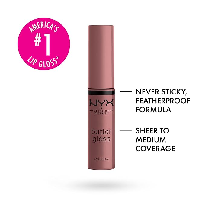 NYX PROFESSIONAL MAKEUP Butter Gloss, Non-Sticky Lip Gloss - Cinnamon Roll (Dusty Nude Mauve)-Velvo Beauty