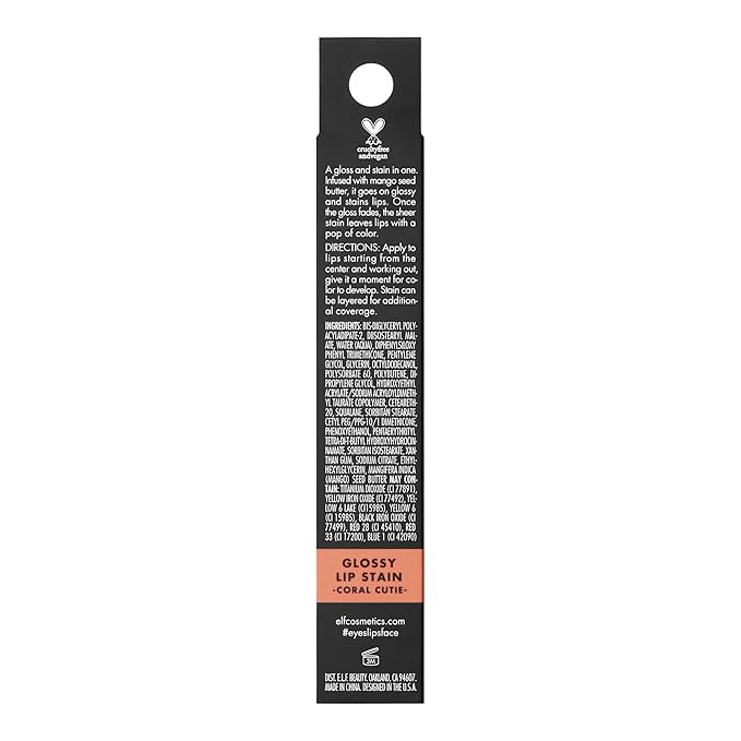 e.l.f. Glossy Lip Stain, Long-Lasting, Lightweight Lip Stain For A Sheer Pop Of Color & Subtle Gloss Finish, Vegan & Cruelty-Free, Coral Cutie-Velvo Beauty