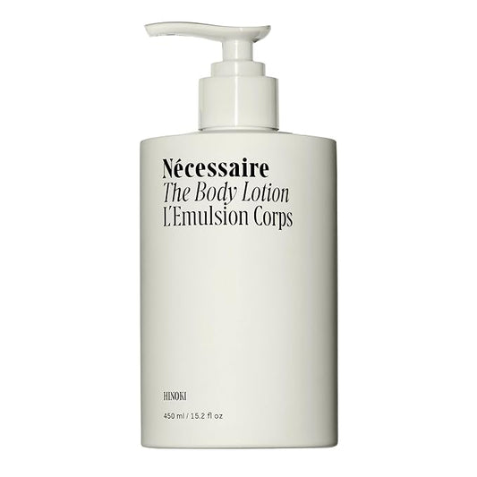 Nécessaire The Body Lotion with Pump. Hinoki. Multi-Peptide Firming Lotion to Moisturize, Firm, Strengthen. 2.5% Niacinamide, Vitamin C/E + Omega 6/9. 450ml / 15.2 fl oz-Velvo Beauty