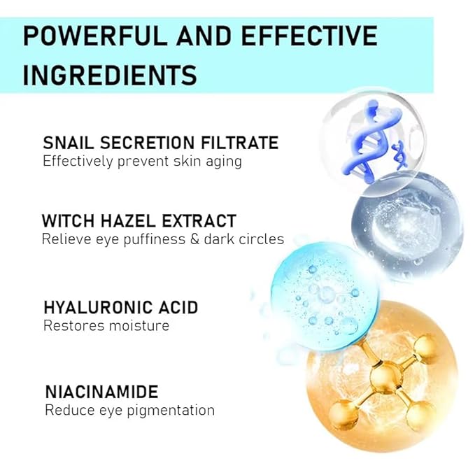 Snail Peptide Eye Cream, Snail Mucin Eye Cream Contains Niacinamide, Hyaluronic Acid To Reduce Wrinkles, Dark Circles, Puffiness and Fine Lines 17 ML-Velvo Beauty