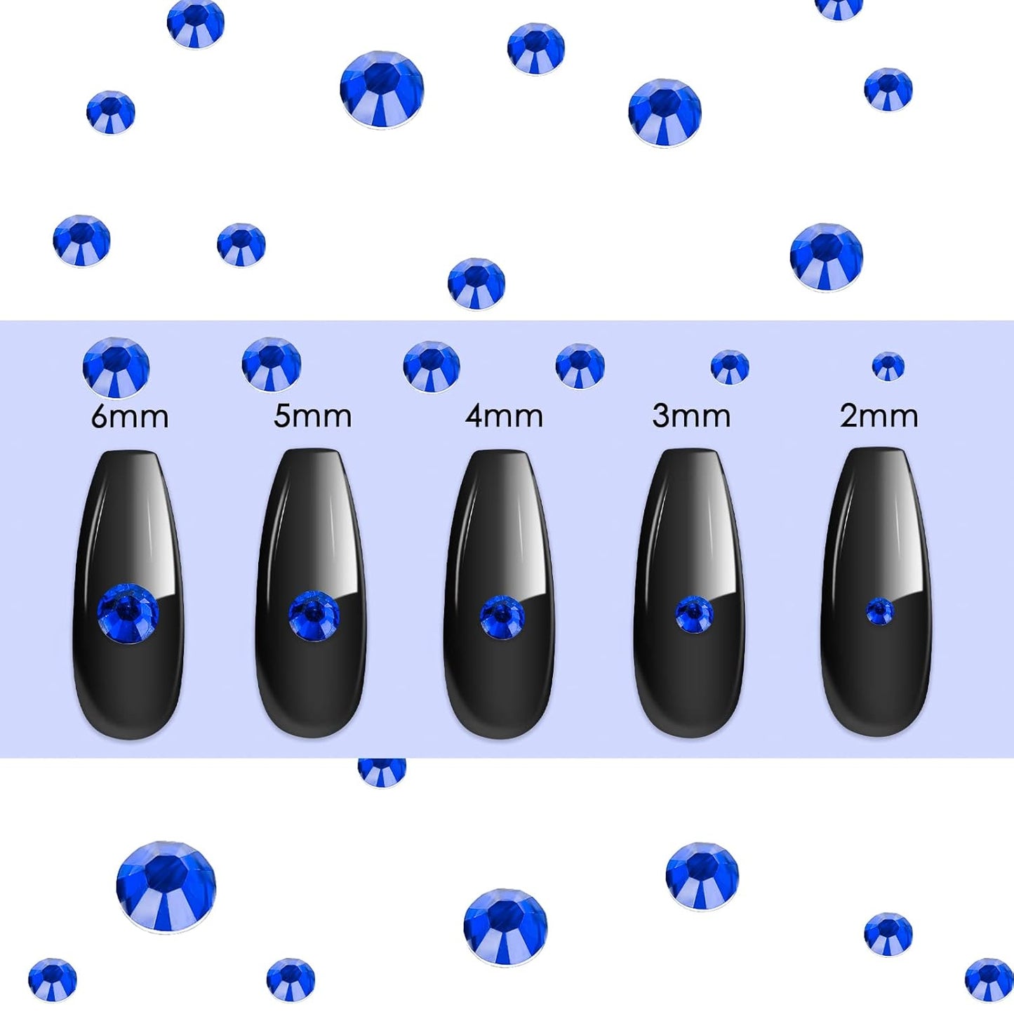 Canvalite 2784PCS Blue Rhinestones Flatback Gems, Nail Rhinestones Nail Art Gems with Glues, Pick Up Tweezers and Rhinestone Picker Dotting Pen, Nail Art Tools for Nails, Clothes, Face, Crafts-Velvo Beauty