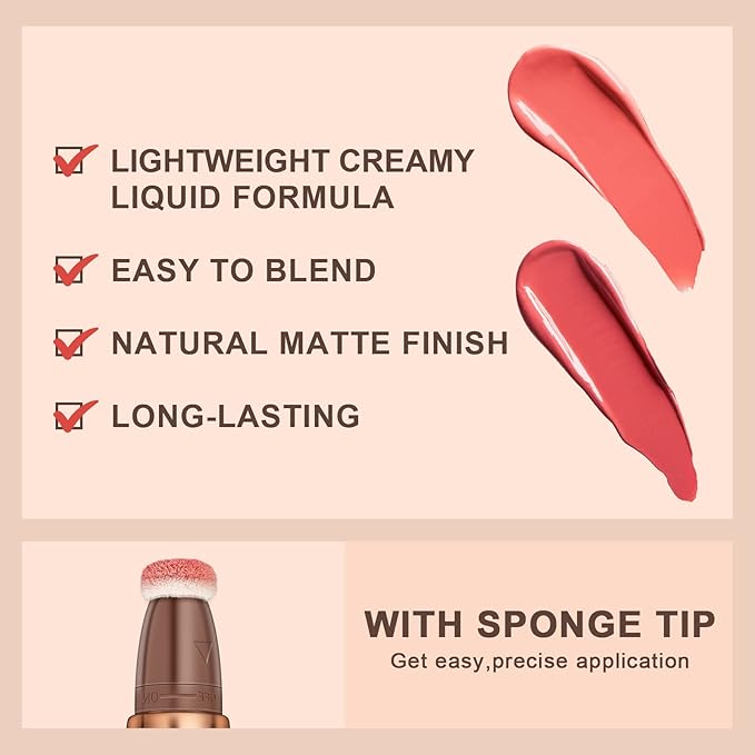 Mysense Liquid Blush Beauty Wand,Gel Cream Blush Stick with Sponge Tip,Blendable Smooth Face Shaping Blush Pen Matte Finish,Lightweight Long Lasting Face Makeup for Cheek Lip,#03 Blush Wand-Cheery Red-Velvo Beauty