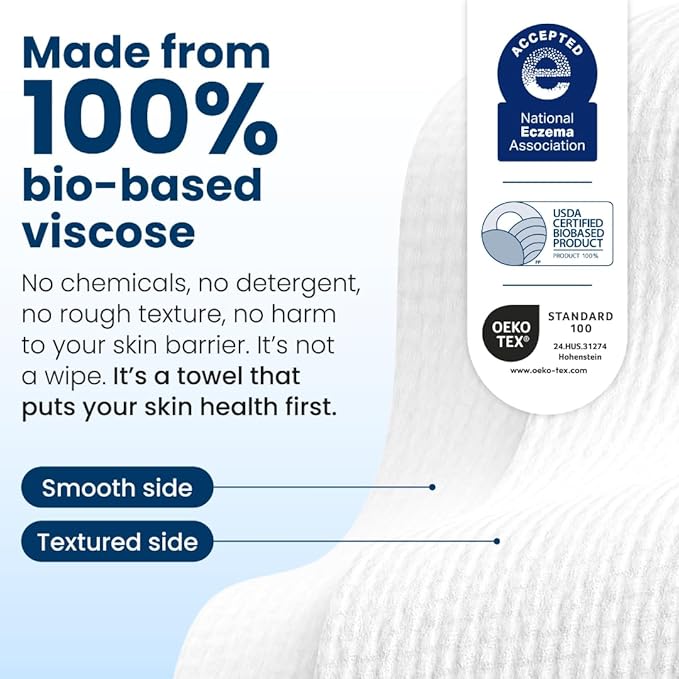 Clean Skin Club Clean Towels XL, 100% USDA Biobased Dermatologist Approved Face Towel, Disposable Clinically Tested Face Towelette, Facial Washcloth, Makeup Remover Dry Wipes, 100 ct, 2 pack-Velvo Beauty