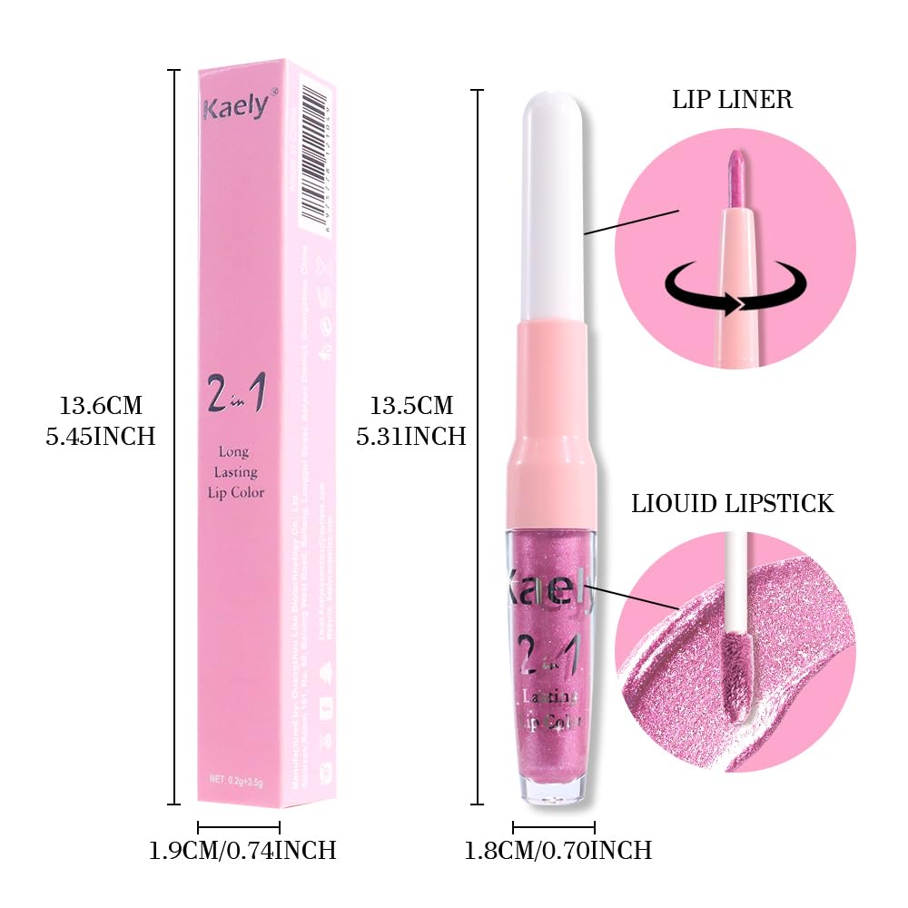 Kaely 2-in-1 Light Rose Pink Metallic Lipstick and Lip Liner, Shimmer Liquid Metallic Lipsticks for Women, Glitter Lip Gloss Stain Long Lasting Waterproof Smudge Proof 24 Hour, Vegan Makeup, 10-Velvo Beauty