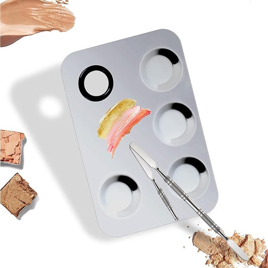 Makeup Mixing Palette, Upgrade Stainless Steel Metal Makeup Mixing Tray with Spatula Tool, Nail-art Palette for Mixing Foundation/Eye Shadow/lipstick/Nail Polish/Pigment (Rectangle)-Velvo Beauty
