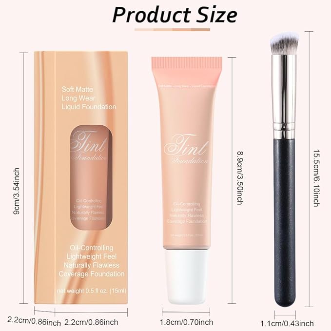 2 Pack Liquid Foundation Cream with Foundation Brush for Face Makeup,Durable Full Coverage Matte Concealer Make Up,Oil Control & Waterproof Base Primer -1 Fl.Oz (#03)-Velvo Beauty