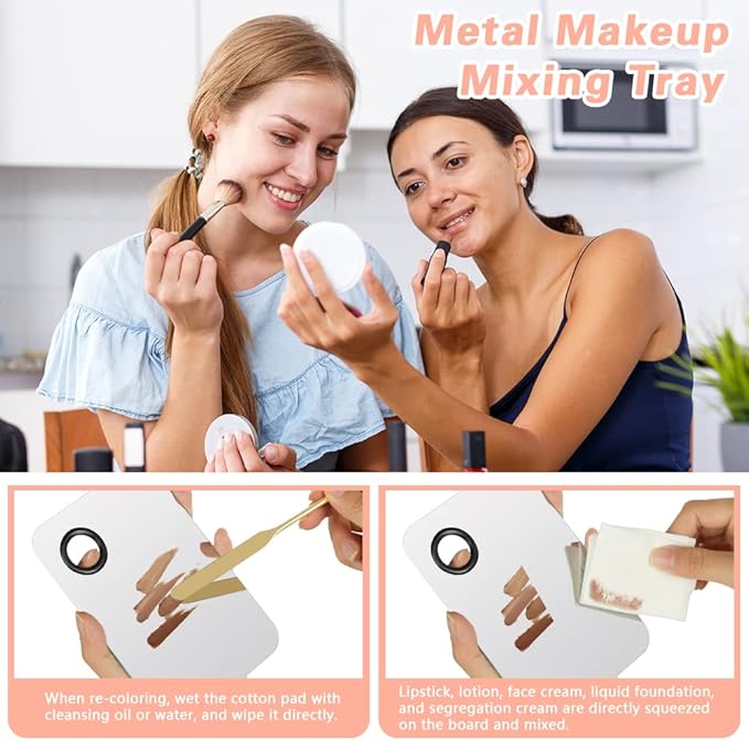 3PCS Makeup Mixing Palette, Stainless Steel Cosmetic Makeup Palette With Spatula Makeup Artist Tool, Professional Cosmetic Mixing Makeup Palette For Mixing Eye Shadow/Eyelash/Nail Art/Foundation-Velvo Beauty