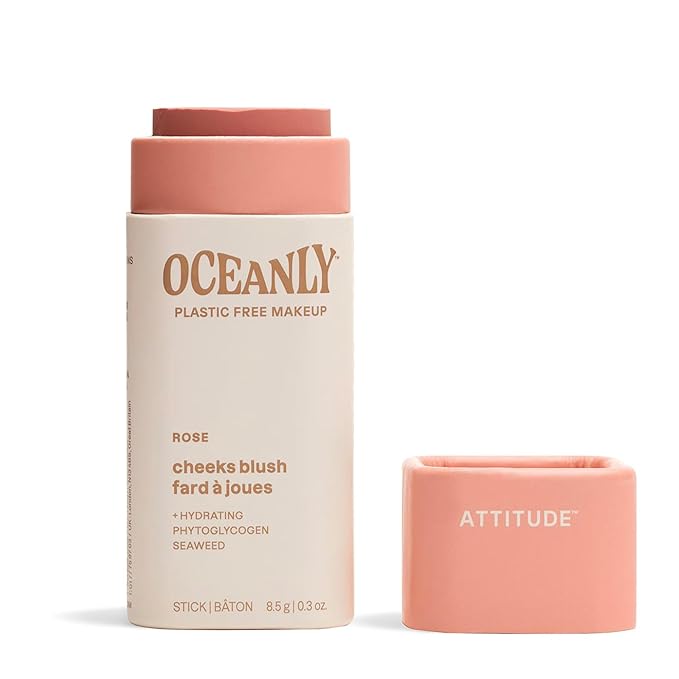 ATTITUDE Oceanly Lightweight Blush Stick, Titanium Dioxide-Free, EWG Verified, Plastic-Free, Vegan & Cruelty-free Makeup, Rose, 0.3 Ounces-Velvo Beauty
