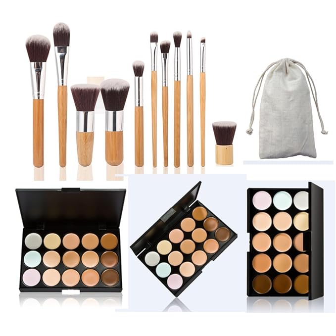 15 Colour Makeup Contour Palette Cream Kit, with 11 Pcs Complete Function Makeup Brushes Set and Storage Bag, Highlighting Light, Medium to Dark, Vegan & Cruelty Free-Velvo Beauty