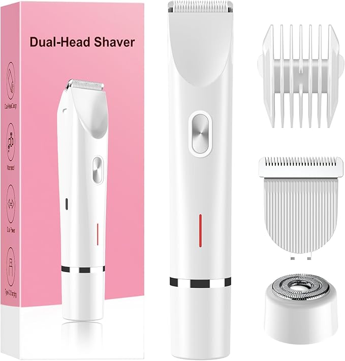 Bikini Trimmer for Women Electric Razors for Women, Double Head Dual Purpose, IPX7 Waterproof Hair Razor, Ceramic Blade Hair Trimmer Wet & Dry Use,Womens Painless Electric Shaver for Facial and Body-Velvo Beauty