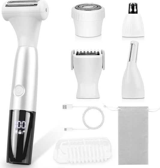 5 in 1 Bikini Trimmer for Women - Electric Razors for Women, Cordless Rechargeable Electric Shaver, IPX7 Waterproof Wet Dry Lady Body Hair Remover for Face Nose Eyebrow Arm Leg Pubic Armpit Bikini-Velvo Beauty
