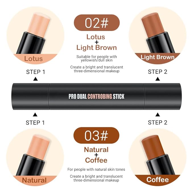 evpct 4 Color Contour Stick Makeup Set Concealer Bronzer Stick Cream Contour Palette Contour Contouring Makeup Kit for Beginner Face Highlighter Makeup Stick Liquid Contour contorno maquillaje 02+03-Velvo Beauty