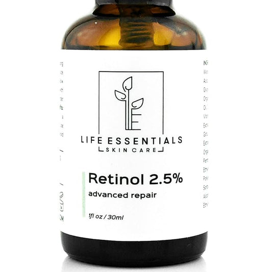 Life Essentials Retinol Serum 2.5% for Wrinkles, Fine Lines, Acne Scars, & Skin Blemishes- Vitamin A + Hyaluronic Acid, Vitamin E, Organic Green Tea, Jojoba Oil - Organic and Natural-Velvo Beauty
