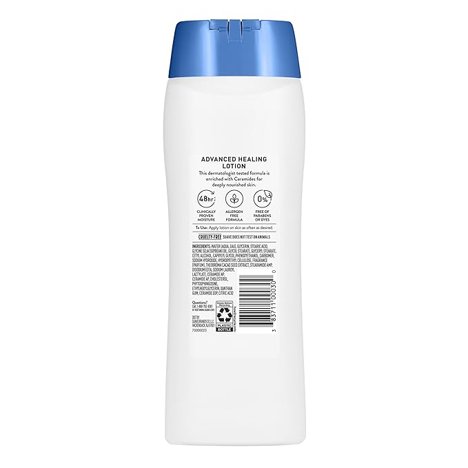 Suave+ Advanced Healing Hand & Body Lotion for Women With Ceramides for Very Dry Skin, Hydrating, Non-Greasy, Allergen-Free Moisturizing Cream, Lightly Scented, 18 FL OZ, 6 Pack-Velvo Beauty