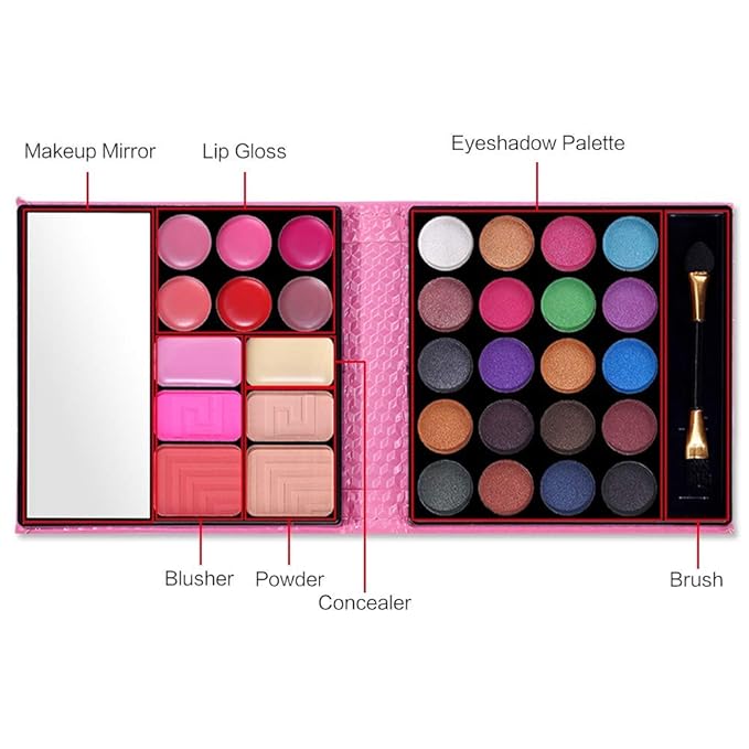 All in One Makeup Kit - 20 Eyeshadow, 6 Lip Glosses, 3 Blushers, 2 Powder, 1 Concealer, 1 Mirror, 1 Brush, Make Up Gift Set for Teen Girls, Beginners And Pros-Velvo Beauty