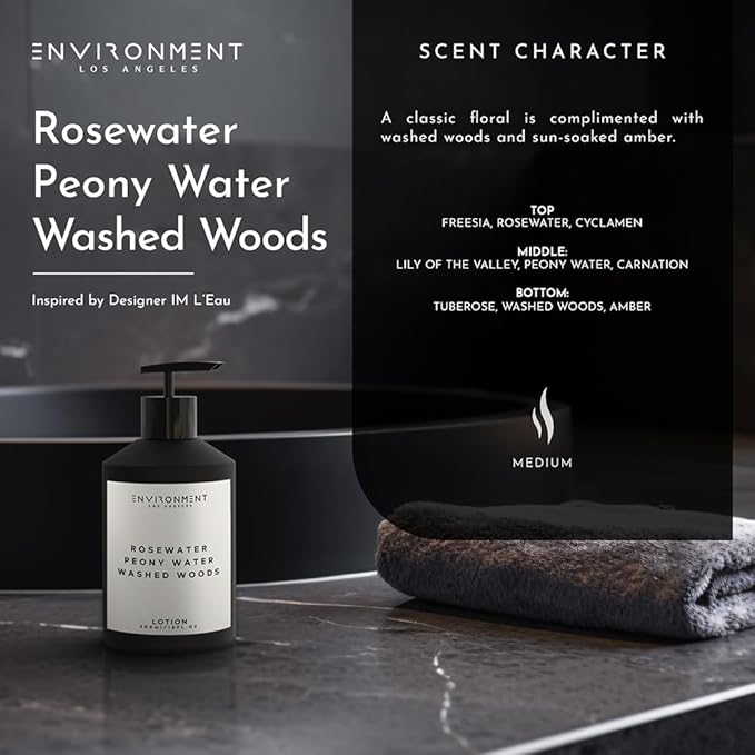 Stone Candles ENVIRONMENT Inspired by Designer Perfume IM L'Eau Lotion, 300ml Luxury Scented (Rosewater | Peony Water | Washed Woods) Bathroom Luxury, Men & Women High-End Body Hand Cream, Dry Skin-Velvo Beauty