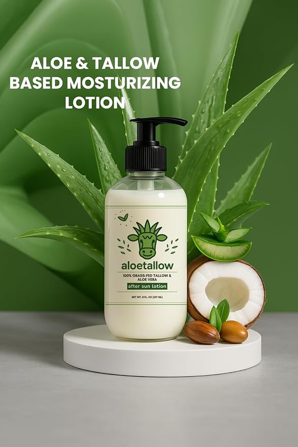 After Sun Lotion for Sunburn Relief & Tan Extender – Aloe Vera & Grass Fed Tallow with Shea & Cocoa Butter – Non-Toxic Daily Body Moisturizer for Dry Skin, Face & After Tanning-Velvo Beauty