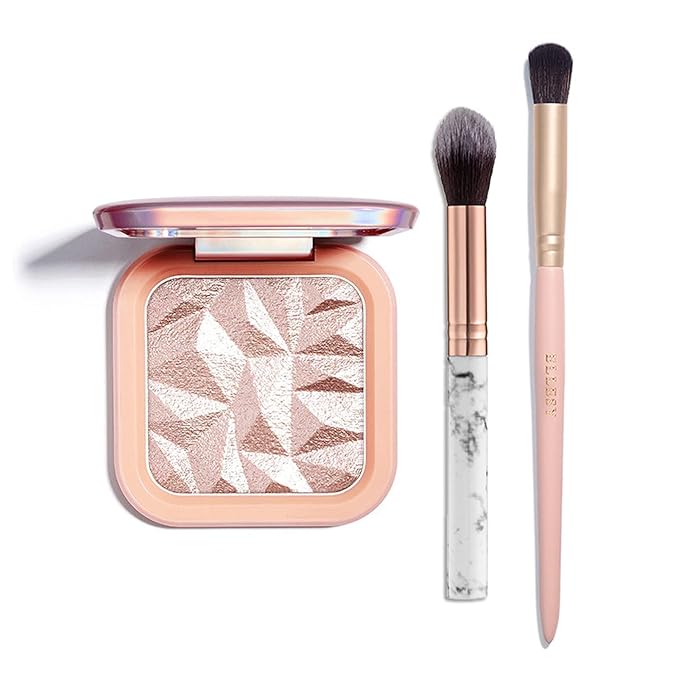 Face Highlighter Makeup Palette Kit, Shimmer Glitter Highlight Contouring Palette Natural Nude Shiny Contour Highlight Makeup Illuminator Highlighter Concealer Palette with brush (Nude Pink)-Velvo Beauty