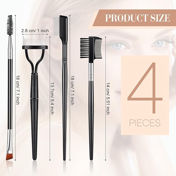 Skyley 4 Pieces Eyebrow Brush Eyelash Separator Brow Comb and Lash Spoolie Professional Eye Makeup Tools Metal Folding Lash Comb Black Double Head Eyelash Brush-Velvo Beauty