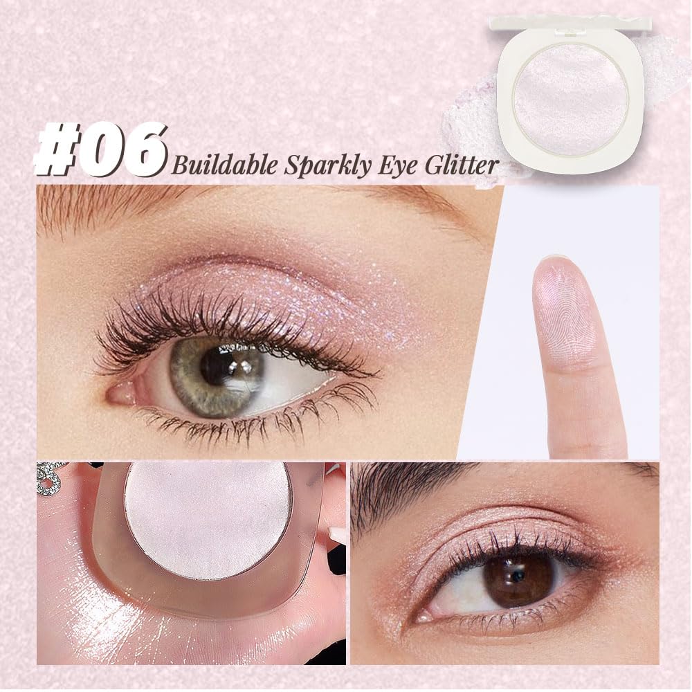 Light Pink Shimmer Glitter Sparkling Monochrome Eyeshadow Palette,Metallic Single Eye Shadow Palette for Older Women,Long Lasting Naturing-Looking Eye Makeup-Velvo Beauty
