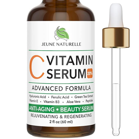 All Natural 20% Vitamin C Serum + 6 Active Boosters for Face, Dark Spots, Wrinkles, Brightening, Hydrating, Even Tone, Healthy Glow with Niacinamide, Hyaluronic Acid, Ferulic Acid, Vitamin E, Peptides-Velvo Beauty