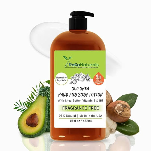 RaGaNaturals Natural Unscented Body Lotion for Dry, Sensitive Skin with Shea Butter, Avocado Oil & Vitamin E - Moisturizing, Fragrance Free Hand Lotion With Organic Essence -For Women, Men, Kids-16 Oz-Velvo Beauty