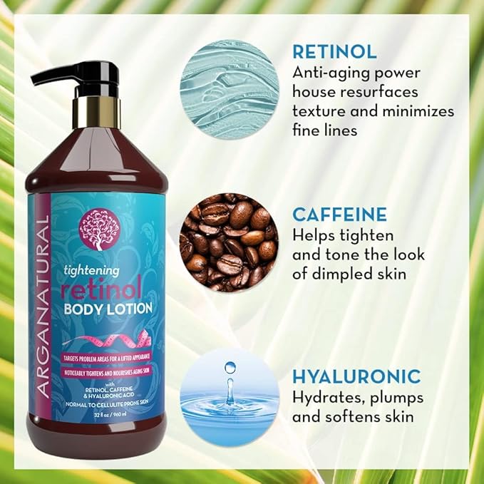 Arganatural Retinol Body Lotion with Vitamin E & Collagen – Skin Firming, Skin tightening, and Anti-Aging Cream. All in One Body Lotion for Women.-Velvo Beauty