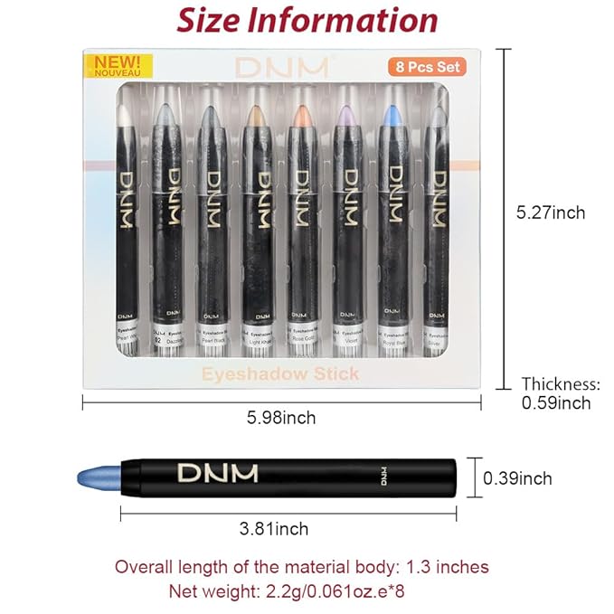 8Pcs Glitter Eye Shadow Sticks Liner Pencils Makeup, Pearl White Smokey Black Gray Silver Violet Purple Khaki Royal Blue Shimmer Glitter Eyeliner Pencil Cream Eyeshadow Palette Makeup for Older Women-Velvo Beauty
