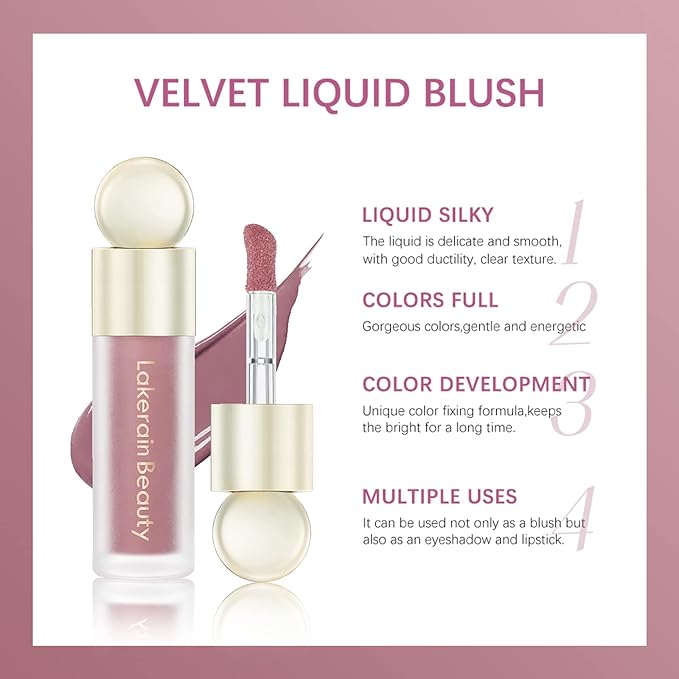 Erinde Liquid Cream Blush, Soft Dewy Face Blush, Natural Matte Finish Looking, Long-lasting Cheek Tint, Lightweight Blendable Feel, Moisturizing Face Blush for Cheek, 03-Velvo Beauty