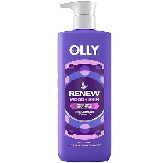 OLLY Renew Body Wash with Vitamin D, Retinol & Botanicals – Nourishing Cleanser for Skin Barrier Repair, Deep Hydration, Jasmine Bergamot Scent, 17oz-Velvo Beauty
